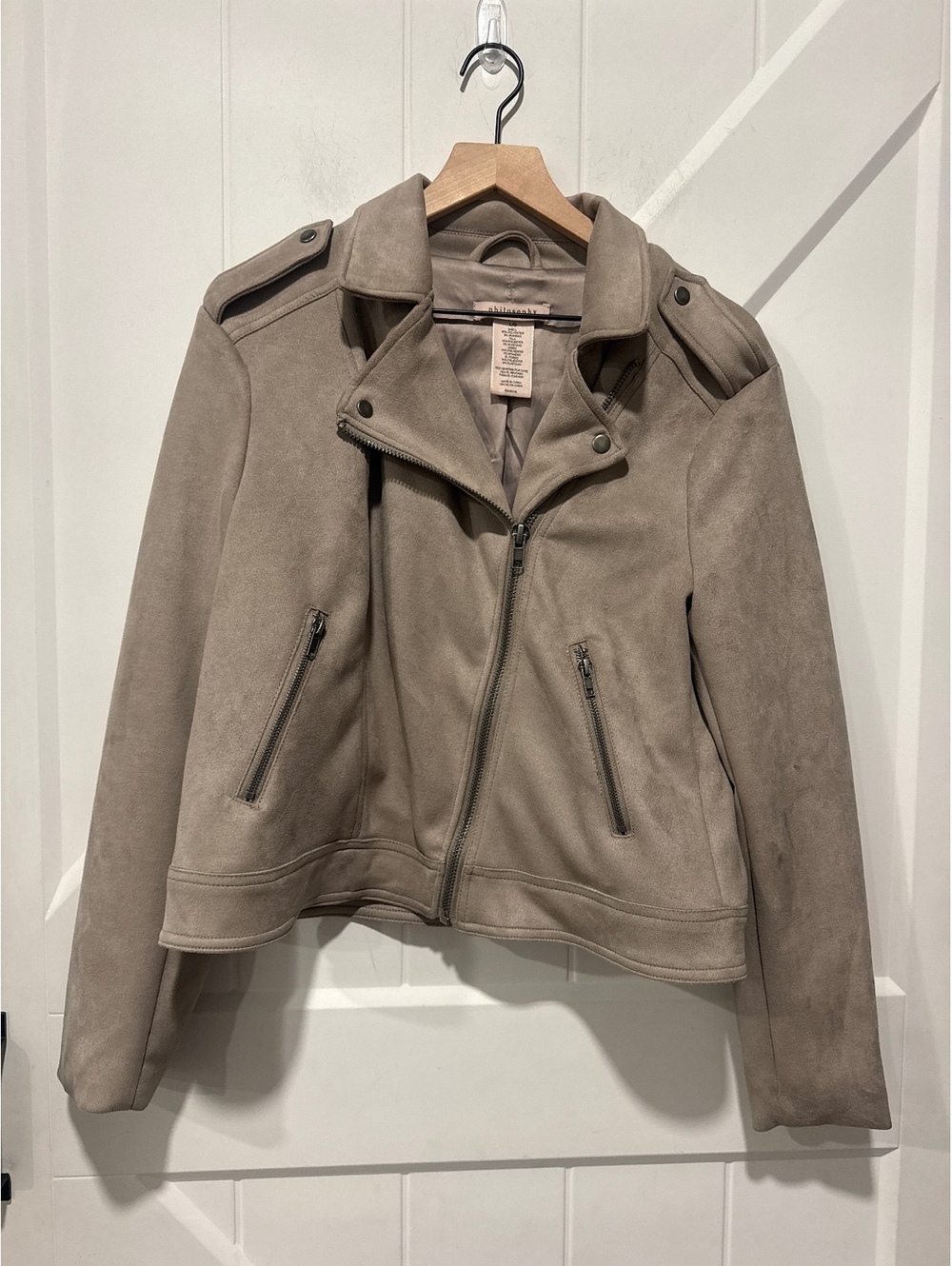 Philosophy Taupe Faux Suede Moto Jacket, Large